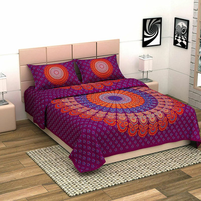 UNIQCHOICE 144 TC Cotton King Jaipuri Prints Flat Bedsheet(Pack of 2, Maroon)