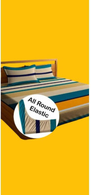 SHVERIRA STYLE 220 TC Cotton Double Striped Fitted (Elastic) Bedsheet(Pack of 1, White)