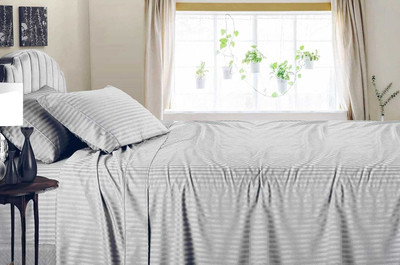TUNDWAL'S 210 TC Microfiber Double Striped Flat Bedsheet(Pack of 1, Light Grey)