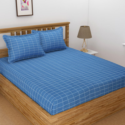HIDECOR 250 TC Microfiber Double Checkered Flat Bedsheet(Pack of 1, Blue)