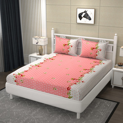 STAR TEX 200 TC Polycotton Double Abstract Fitted (Elastic) Bedsheet(Pack of 1, Pink)