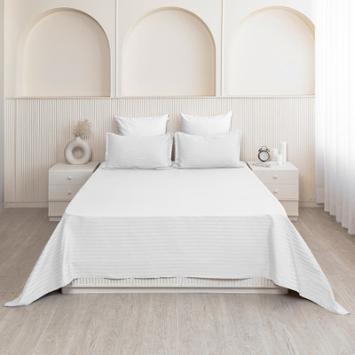 HOMEMONDE Cotton Double Flat 210 TC Striped Bedsheet(Pack of 1, White)