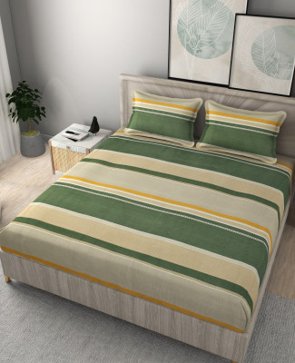 STAR TEX 210 TC Microfiber Queen Abstract Flat Bedsheet(Pack of 1, Green)