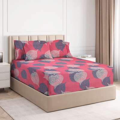 BSB HOME 180 TC Cotton Double Abstract Fitted (Elastic) Bedsheet(Pack of 1, Pink & Grey)