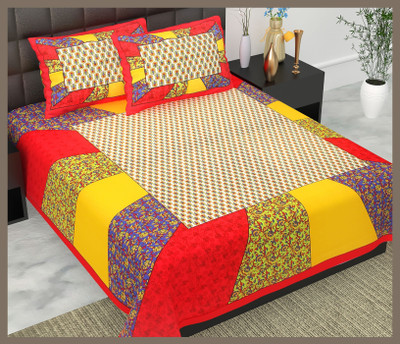 BedZone Cotton Double Flat 240 TC Jaipuri Prints Bedsheet(Pack of 1, Red)