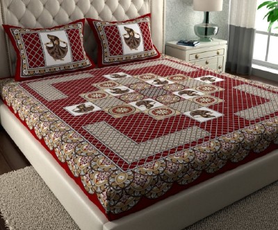 ayat collection 144 TC Cotton Double Printed Flat Bedsheet(Pack of 1, Red)