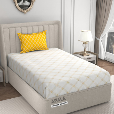 Apala 280 TC Microfiber Single Geometric Flat Bedsheet(Pack of 1, White & Yellow)