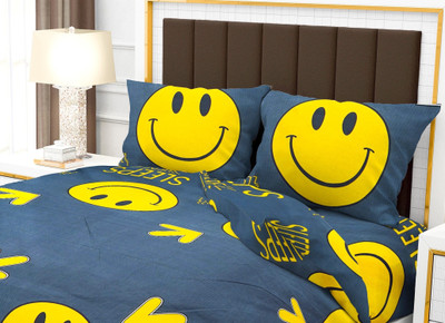 ROOMSTYLE 230 TC Cotton Single Printed Fitted (Elastic) Bedsheet(Pack of 1, Blue)
