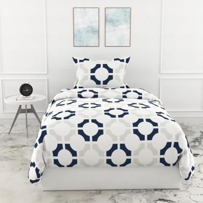 LORETO 144 TC Cotton Single Printed Flat Bedsheet(Pack of 1, Blue, Grey)