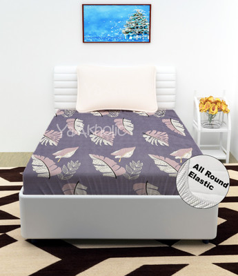 YaAkholic Cotton Single Fitted (Elastic) 310 TC Printed Bedsheet(Pack of 1, Purple Bedcover)