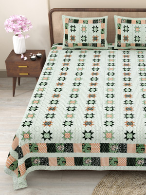 CLOTHOLOGY Cotton King Flat 240 TC Jaipuri Prints Bedsheet(Pack of 1, Green, Cream, Black)