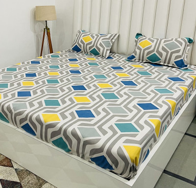 RD TREND 210 TC Cotton King Abstract Fitted (Elastic) Bedsheet(Pack of 1, Multicolor)