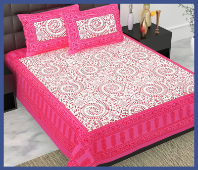BedZone Cotton Double Flat 240 TC Jaipuri Prints Bedsheet(Pack of 1, Pink)