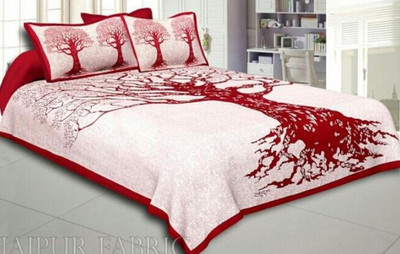 WAR TRADE 146 TC Cotton Double Printed Fitted (Elastic) Bedsheet(Pack of 1, Maroon)