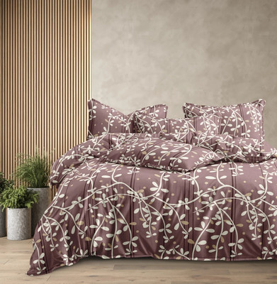 CHHILAKIYA Cotton Super King Flat 310 TC Printed 1 Bedsheet with 2 Pillow Covers(Dark Beige)