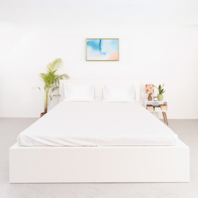 Oyvu Cotton King Flat 300 TC Solid Bedsheet(Pack of 1, White Pintuck)