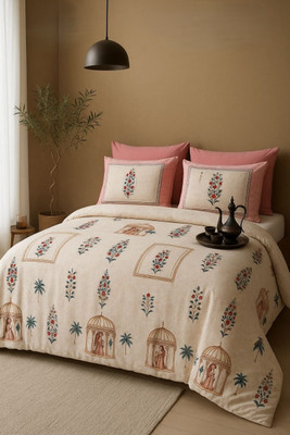 ABODRIC Cotton King Flat 300 TC Printed Bedsheet(Pack of 1, Pink)