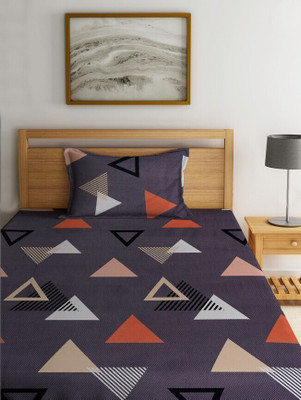 MORADO 210 TC Polycotton Single Geometric Fitted (Elastic) Bedsheet(Pack of 1, Brown)