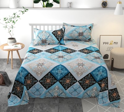 Urban Arts 144 TC Microfiber Double Abstract Flat Bedsheet(Pack of 1, Blue)