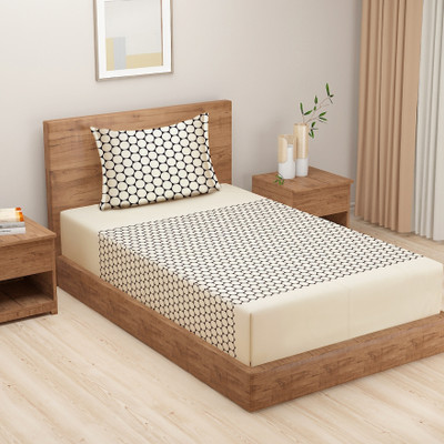 SWAYAM 160 TC Cotton Single Geometric Flat Bedsheet(Pack of 1, White/Neutral)
