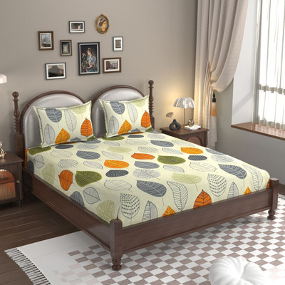 Arish handloom Cotton Double Flat 220 TC Printed Bedsheet(Pack of 1, Light Cream)