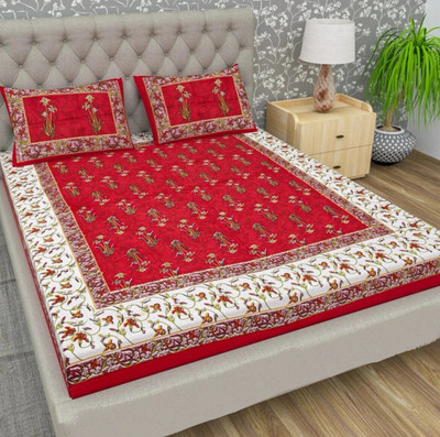 PahalArts 144 TC Cotton Double Jaipuri Prints Flat Bedsheet(Pack of 1, Red, Maroon, Green, Yellow, Black)