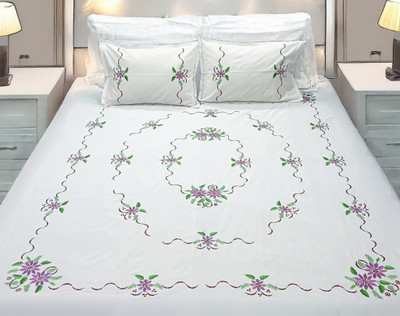 Arsha Chikankari Cotton King Flat 230 TC Embroidered Bedsheet(Pack of 1, White)