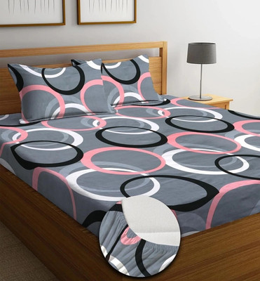 LX LOYREX 240 TC Microfiber King Floral Fitted (Elastic) Bedsheet(Pack of 1, Grey)
