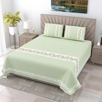 JAIPUR FABRIC Cotton Super King Flat 240 TC Printed Bedsheet(Pack of 1, Sea Green)