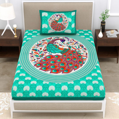 Rangun 120 TC Cotton Single Jaipuri Prints Flat Bedsheet(Pack of 1, Blue)
