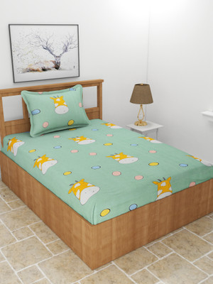 MORADO 210 TC Polycotton Single Printed Flat Bedsheet(Pack of 1, Green)