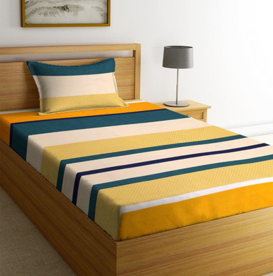 BeddingZone 144 TC Polycotton Single Printed Flat Bedsheet(Pack of 1, Multicolor)
