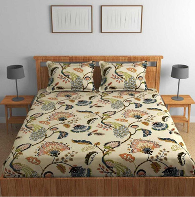 TerryFox 280 TC Cotton Double Printed Fitted (Elastic) Bedsheet(Pack of 1, Multicolor)
