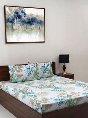 Steve and Anderson Microfiber Double Flat 164 TC Floral Bedsheet(Pack of 1, Grey & Olive)