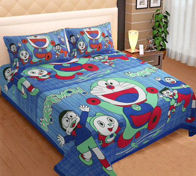 Home@shop Cotton Double Flat 180 TC Printed Bedsheet(Pack of 1, Blue)