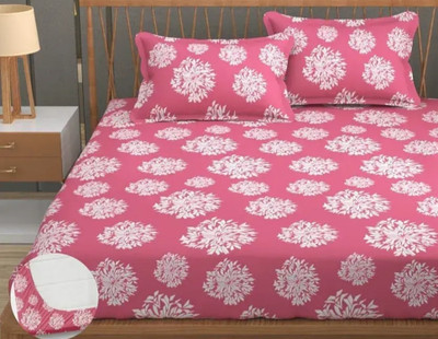Arisha traders 220 TC Cotton Queen Printed Fitted (Elastic) Bedsheet(Pack of 1, Pink)