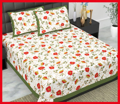 JAIPUR PRINTS Cotton Double Flat 240 TC Jaipuri Prints Bedsheet(Pack of 1, Green)