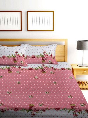 ABC Cotton Double Fitted (Elastic) 144 TC Printed Bedsheet(Pack of 1, Pink)