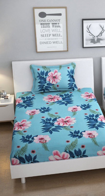 TURIYA Microfiber Single Flat 180 TC Floral Bedsheet(Pack of 1, Aqua)