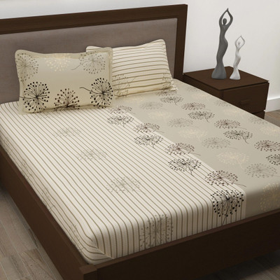 Story@home Cotton King Flat 186 TC Printed Bedsheet(Pack of 1, Beige)