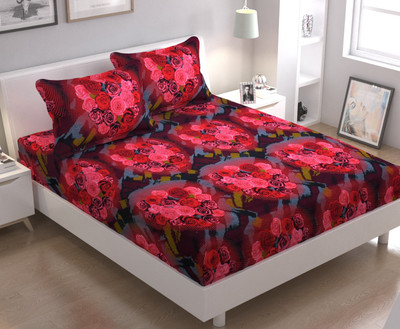 Loof Klapper 140 TC Microfiber Double 3D Printed Flat Bedsheet(Pack of 1, Red)