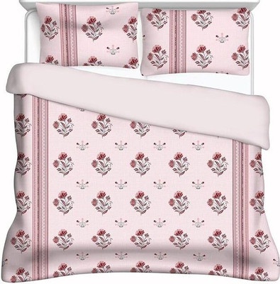LavishFabrics Cotton Double Flat 550 TC Printed Bedsheet(Pack of 1, Pink & Beige)
