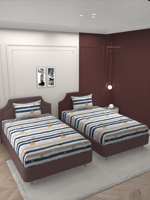 BELVOSTUM Microfiber Single Flat 160 TC Checkered Bedsheet(Pack of 2, Blule)