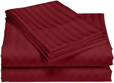 rivek Cotton Double Flat 220 TC Striped Bedsheet(Pack of 1, Maroon)