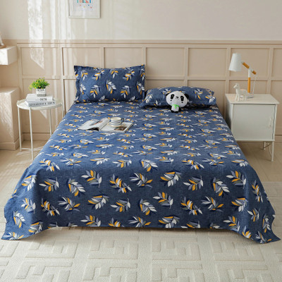 Story@home Microfiber Double Flat 180 TC Printed Bedsheet(Pack of 1, Blue)