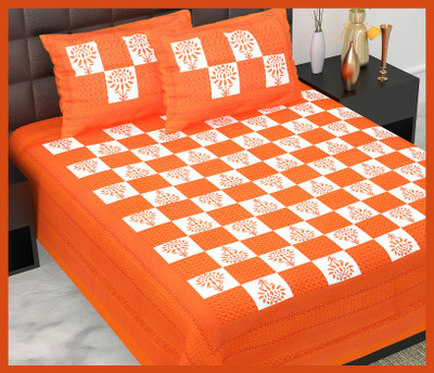 JAIPUR PRINTS Cotton Double Flat 230 TC Jaipuri Prints Bedsheet(Pack of 1, Orange)