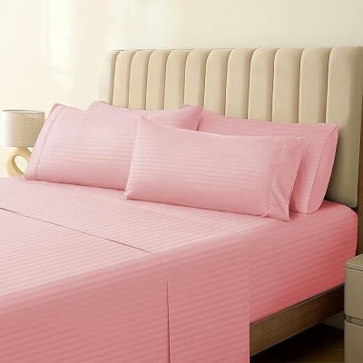 Knight Kavalier 500 TC Cotton Single Solid Flat Bedsheet(Pack of 1, Pink Striped)