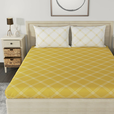 Huesland Cotton Double Flat 180 TC Geometric Bedsheet(Pack of 1, Yellow & White)