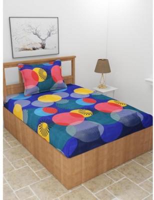 Spring Board 120 TC Polyester Single, Super King Self Design Flat Bedsheet(Pack of 1, Design 60, Blue)