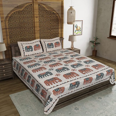 FrionKandy Living 140 TC Cotton Double Jaipuri Prints Flat Bedsheet(Pack of 1, Multicolor-2)